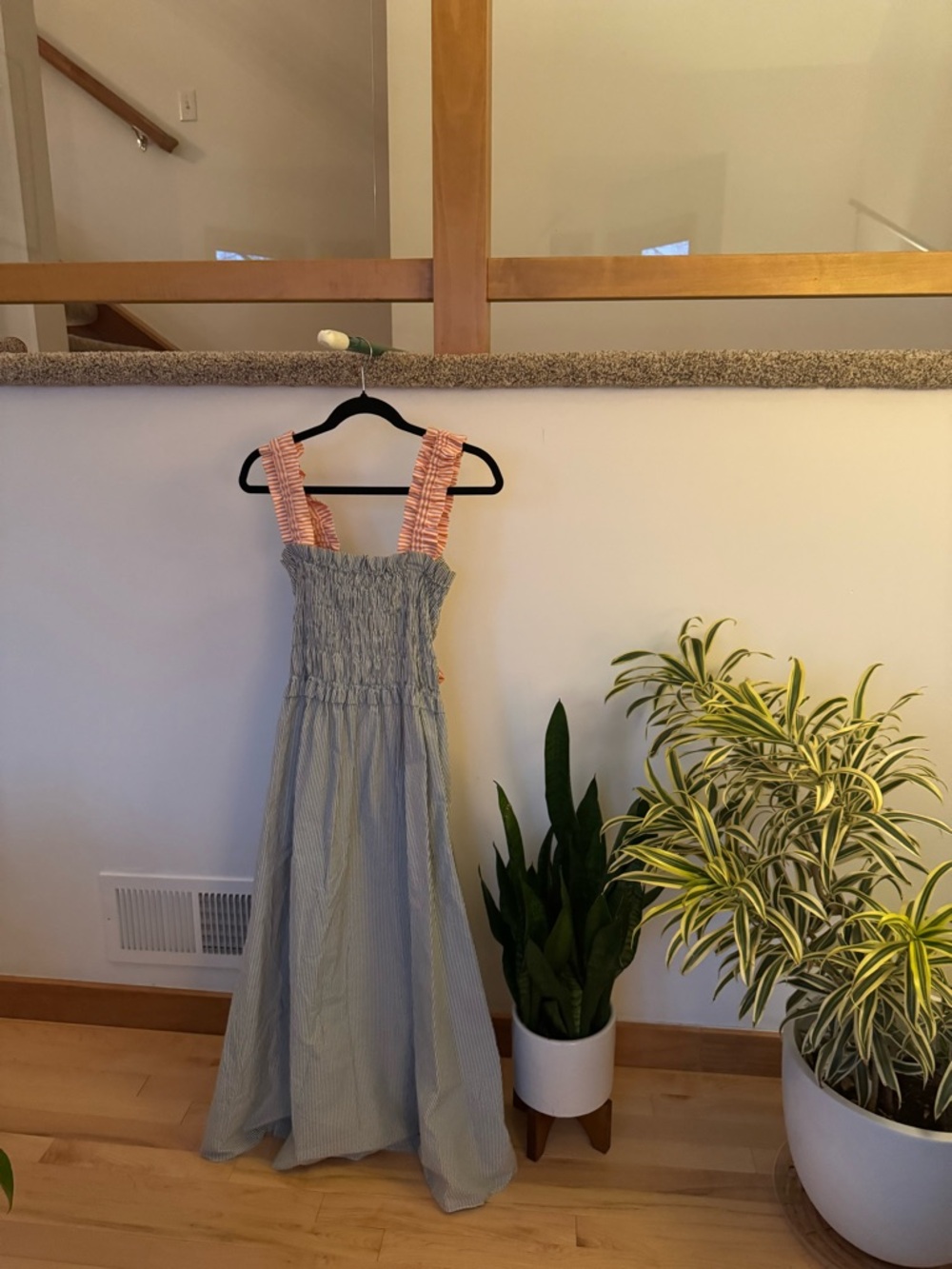 Striped Summer Dress with Pink Ruffle Straps